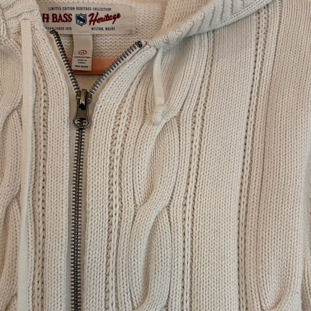GH Bass Heritage Cable Knit Zip Hoodie Sweater White XL Cotton - Picture 4 of 4